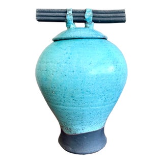Vintage Boho Contemporary Studio Pottery Lidded Vase For Sale