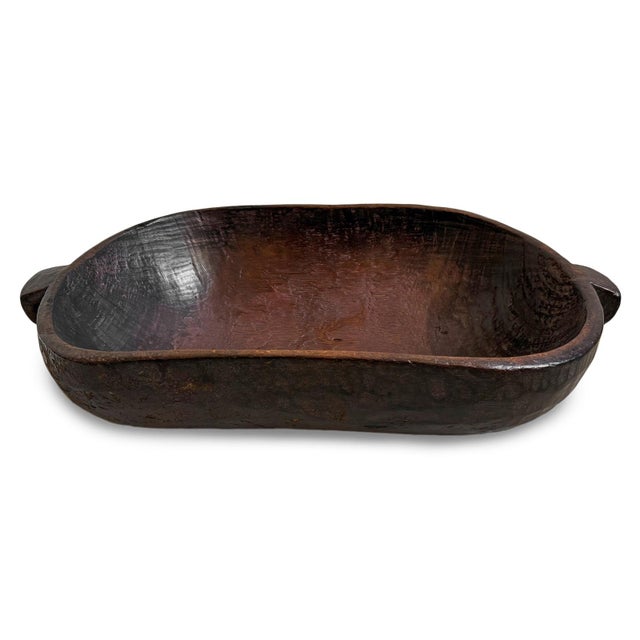 Large vintage authentic carved wood oval bowl from Burundi. Rich brown aged patina. Wonderful for many uses.