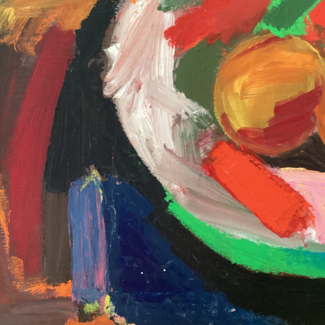 Wood Mid 20th Century Post -Impressionist Still Life Fruit in the Bowl Painting on Canvas by B. Innes For Sale - Image 7 of 12