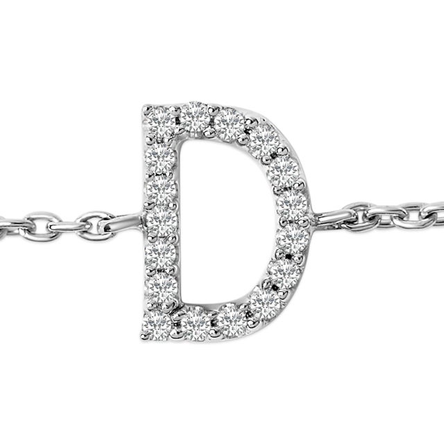 Contemporary 10K White Gold Diamond Accent "D" Initial Charm and Link Bracelet For Sale - Image 3 of 6