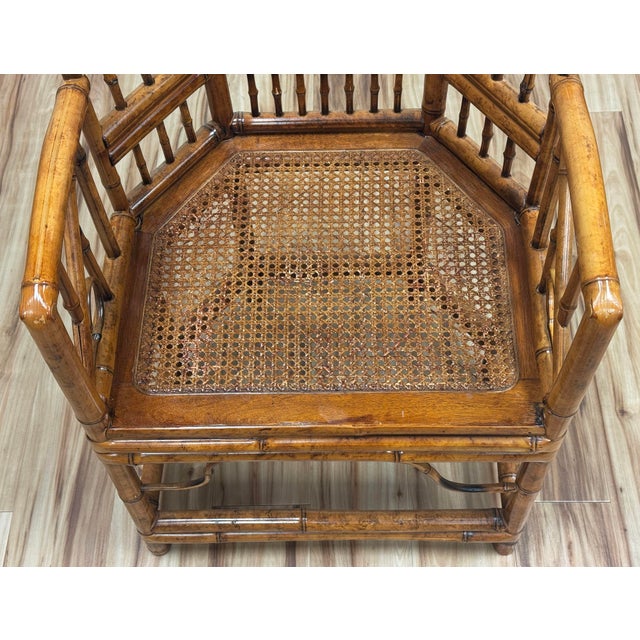 Brown Vintage Brighton Pavilion Style Burnt Bamboo Chair For Sale - Image 8 of 13