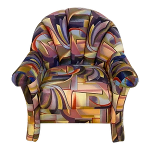 1990s Postmodern Multi Composed Clam Shell Barrel Chair