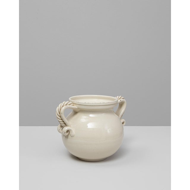 Traditional 20th Century Italian White Ceramic Vase With Handles For Sale - Image 3 of 18