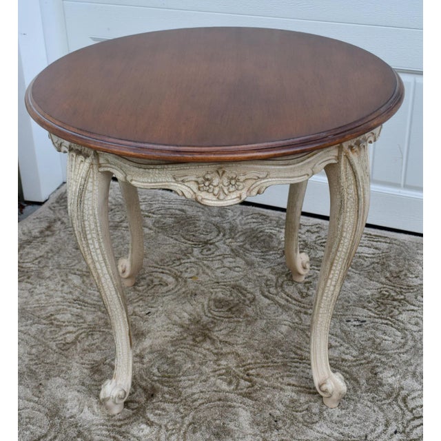 Vintage (1990s) Side/End Table has a Venetian Style. Made by Pama Furniture. The Table is Wood. Fruitwood. Two Tone...