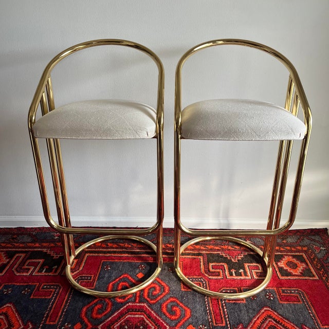 Postmodern Vintage Bar Stools Tubular Gold by American of Martinsville - A Pair For Sale - Image 3 of 10