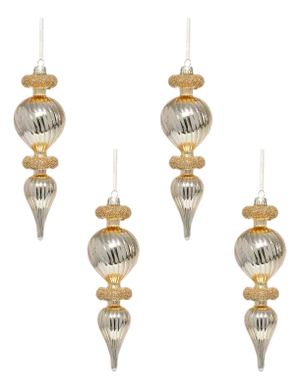 Gold Beaded Glass Finial Holiday Ornaments, Set of 4