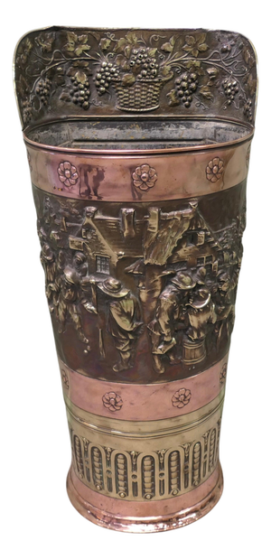 Large Arts and Crafts French Embossed Brass Stick Stand