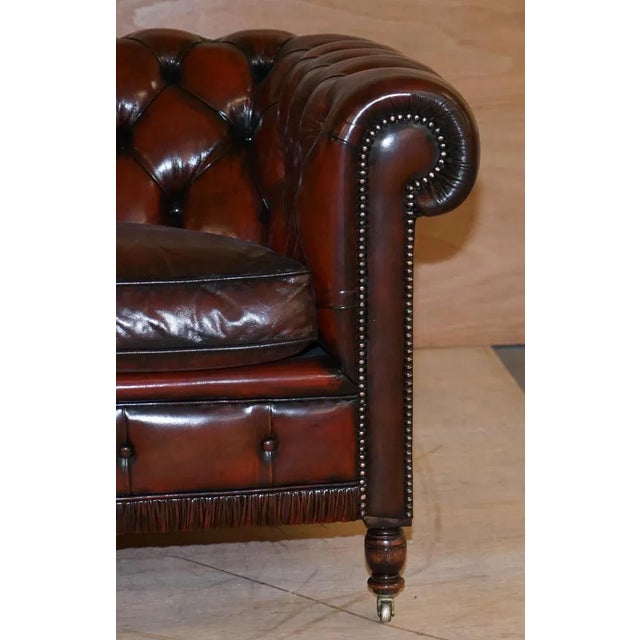 Vintage Oxblood Bordeaux Leather Chesterfield Club Sofa on Turned Legs For Sale - Image 12 of 18