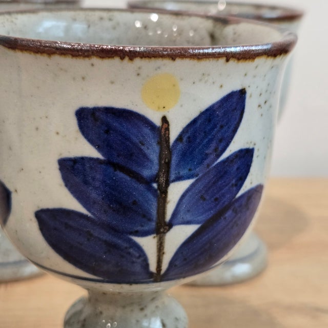 Set (5) Otagiri MCM Blue Floral Stoneware Chalice Pedestal Goblets Wine Glasses handcrafted in Japan. Works in many design...