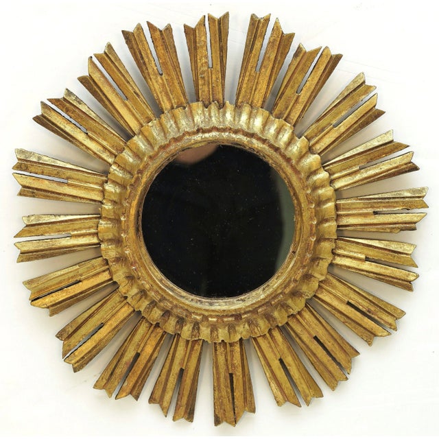 French Gilt Sunburst or Starburst Mirror (Diameter 15 5/8) For Sale - Image 4 of 12