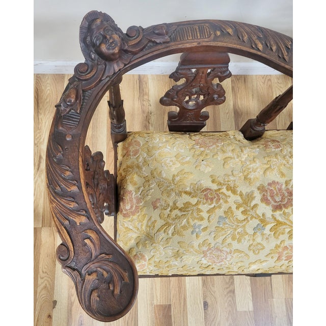 Antique Italian Renaissance Settee Hand Carved Walnut "Cherub" Loveseat Sofa For Sale - Image 15 of 16