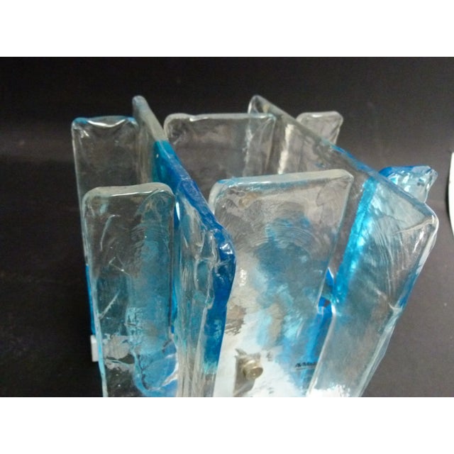 - 1970s ceiling lamp - Designed & produced by Mazzega - Iron frame - Handmade blue & white glass molding - Original...