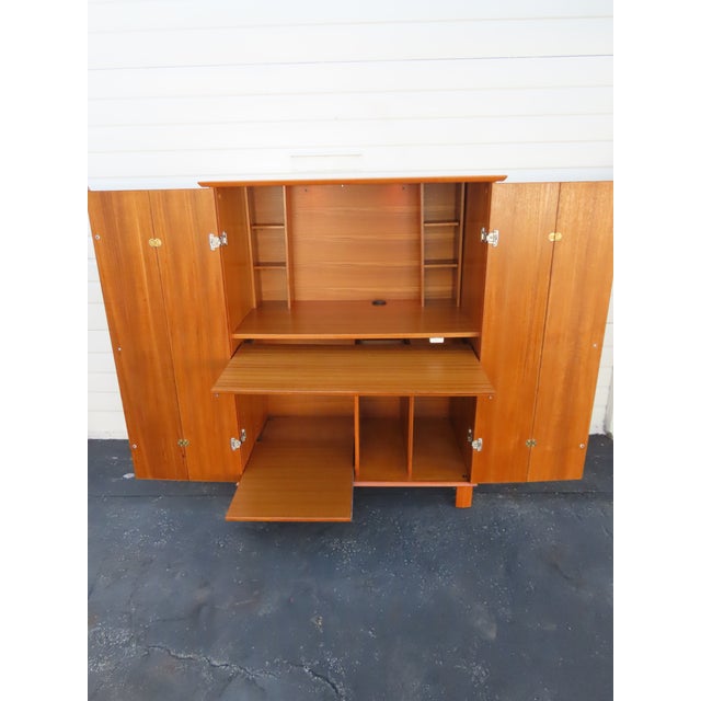 Mid Century Modern Teak Hidden Office Armoire Workstation Cabinet 6671 For Sale - Image 10 of 18