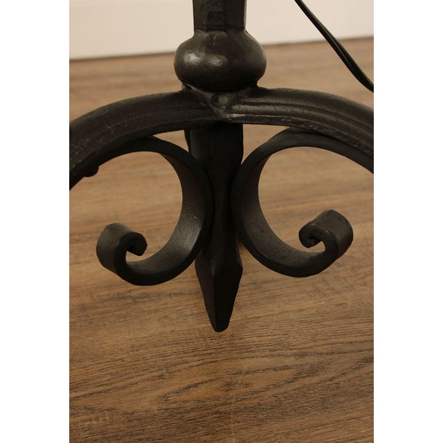 Gothic Revival Style Pair of Forged Iron Torchiere Floor Lamps For Sale - Image 11 of 12