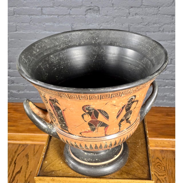 Ceramic Greek Attic Style Pottery Krater W/Black Figures of Warriors & Dancers For Sale - Image 7 of 13