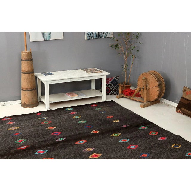 Mid 20th Century Large Vintage Embroidered Kilim Rug For Sale In Los Angeles - Image 6 of 7