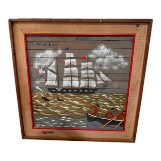 Vintage Theodore deGroot "The Whalers Essex" Framed Wood Art For Sale