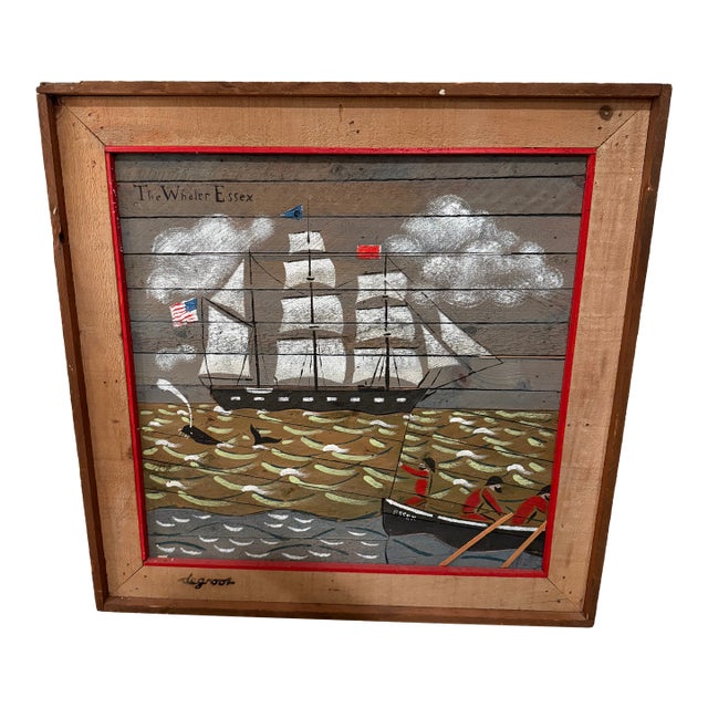 Vintage Theodore deGroot "The Whalers Essex" Framed Wood Art For Sale