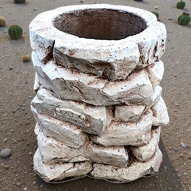 1986 White Washed Faux Stacked Riverstone Outdoor Cement Planter For Sale - Image 9 of 14