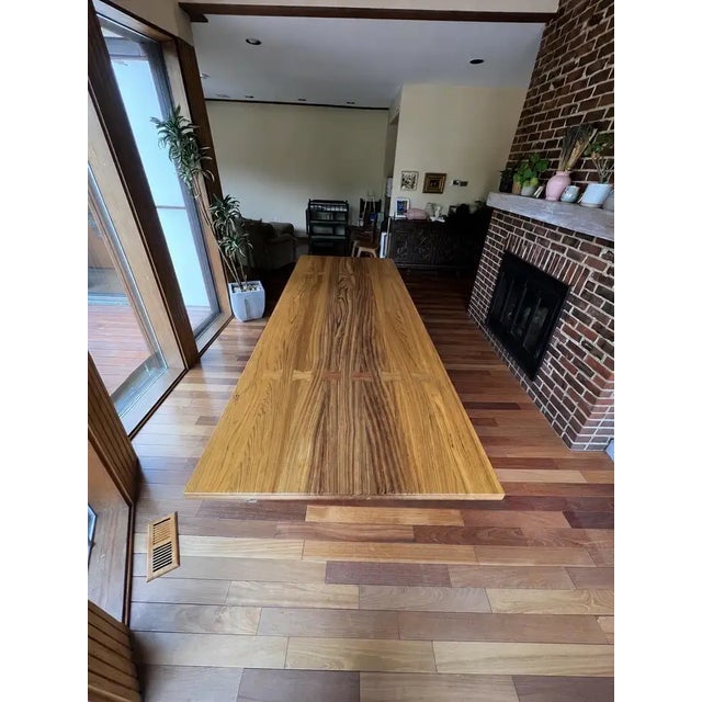 Monumental 10-Foot Arts & Crafts Sculptural Solid Walnut Trestle Dining Table For Sale - Image 4 of 10