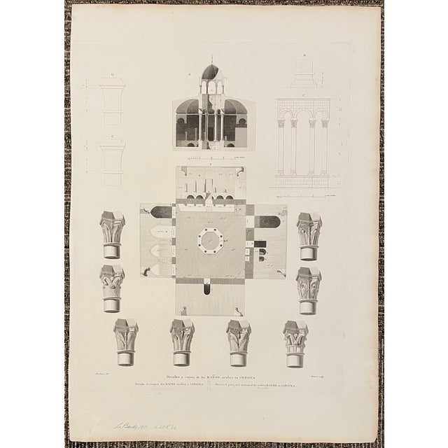 Mediterranean 1811 Alexandre LaBorde Girona Baths Architectural Engraving For Sale - Image 3 of 3