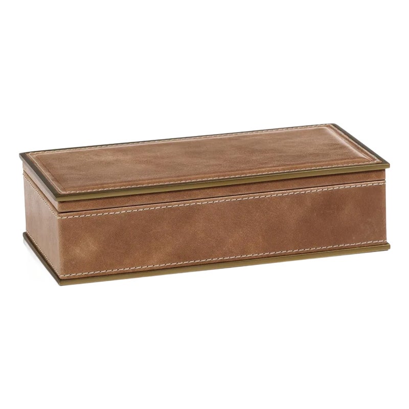 Elgon Leather Decorative Box With Brass Trim, Small
