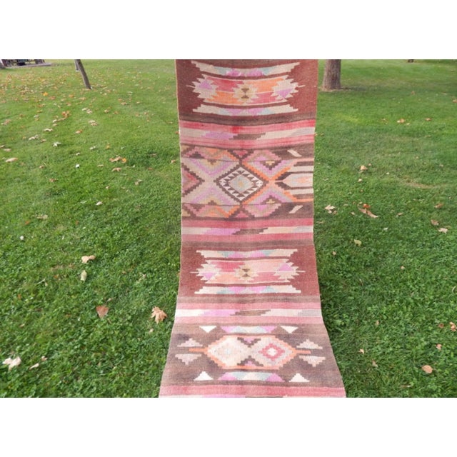 Vintage Geometrical Turkish Kurdish Urfa Kilim Runner 2′7″ × 9′9″ For Sale - Image 11 of 13