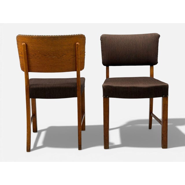 Brown Fritz Hansen, Six Dining Chairs, Oak, Wool, Denmark, 1930s For Sale - Image 8 of 12