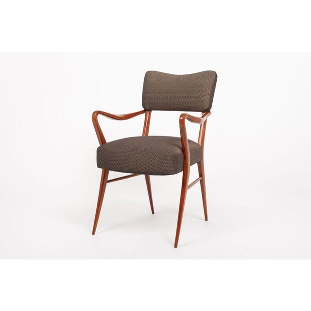 Pair of Mid Century Modern Wood & Brown Upholstered Arm Chairs, 1950s For Sale - Image 9 of 11