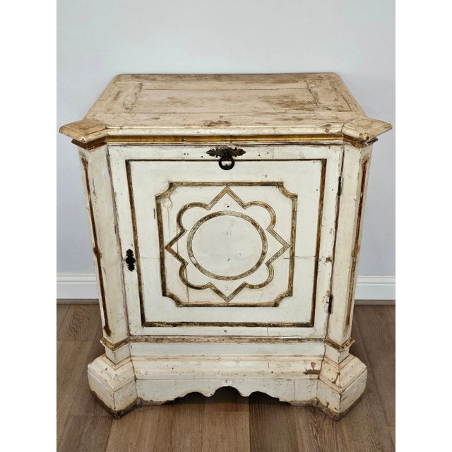 Baroque Antique Italian Painted White Parcel Gilt Single Door Cabinet For Sale - Image 3 of 12
