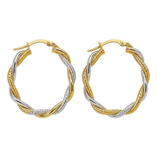 Late 20th Century Pair of 14K Two Tone Rose Gold Braided Hoop Earrings For Sale