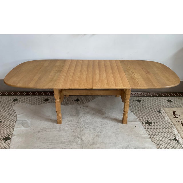 1970s Danish Brutalist Extendable Oak Dining Table in the Style of Henning Kjærnulf For Sale - Image 9 of 16