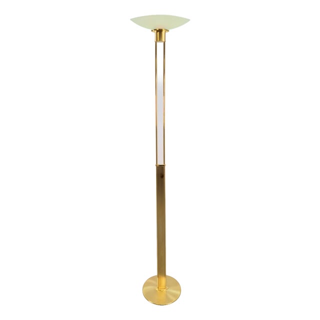 2517-1-P1 Floor Lamp in Brass and Glass from Holtkotter, 1980s For Sale