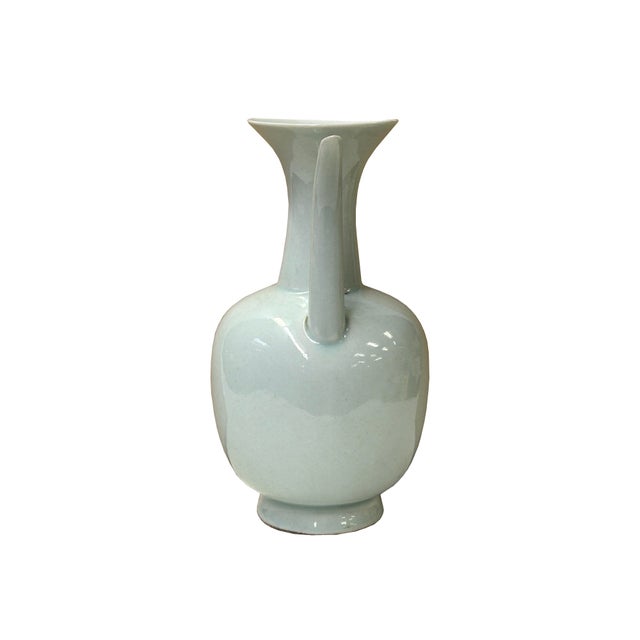 Chinese Porcelain Light Celadon White Plain Minimalistic Art Vase For Sale - Image 4 of 8