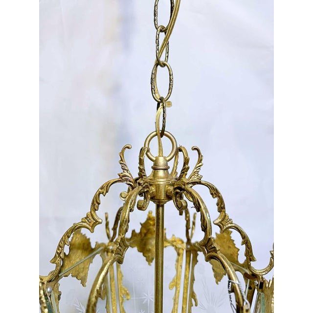 1930s Vintage Bronze Lantern With Etched Glass Panels For Sale - Image 4 of 9