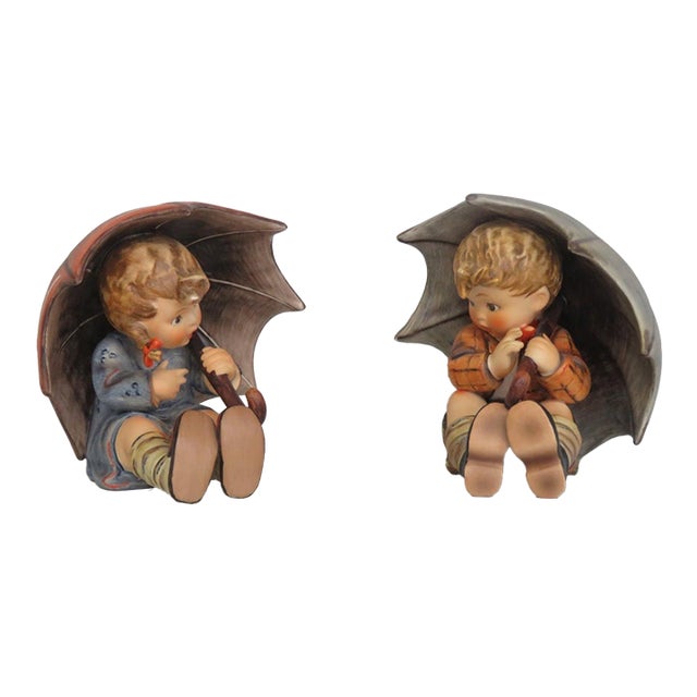 Goebel W Germany Hummel Large Figurines Pair of 2 Umbrella Girl and Boy 5207b For Sale