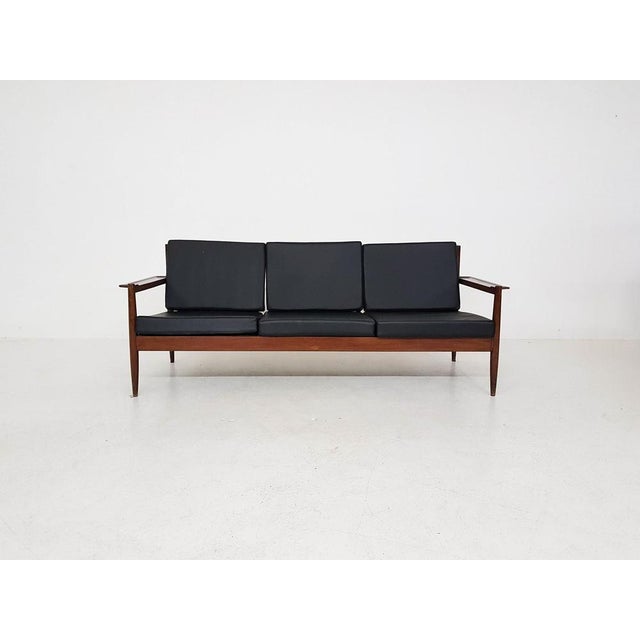 Mid-Century Modern Sofa with Black Vinyl Upholstery, 1960s For Sale - Image 3 of 10