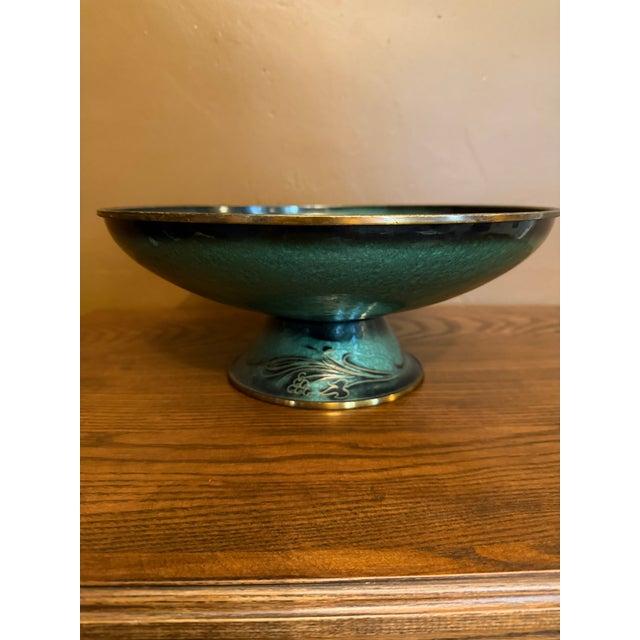 Mid 20th Century Israeli Enameled Brass Pedestal Bowl and Candlesticks With Grape Motif, Set of 3 For Sale - Image 16 of 18