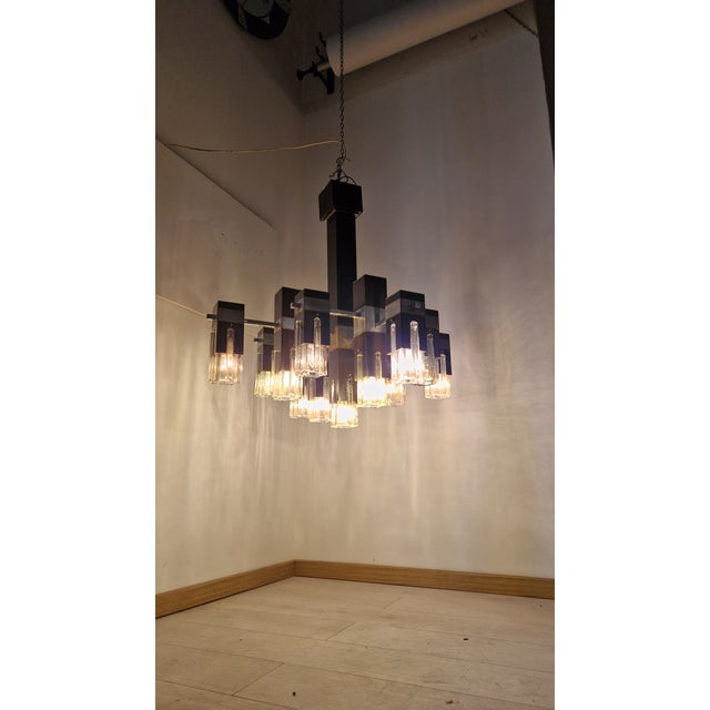 Cubick Chandelier in Chrome Iron and Glass by Gaetano Sciolari for Sciolari, 1960s For Sale - Image 6 of 18