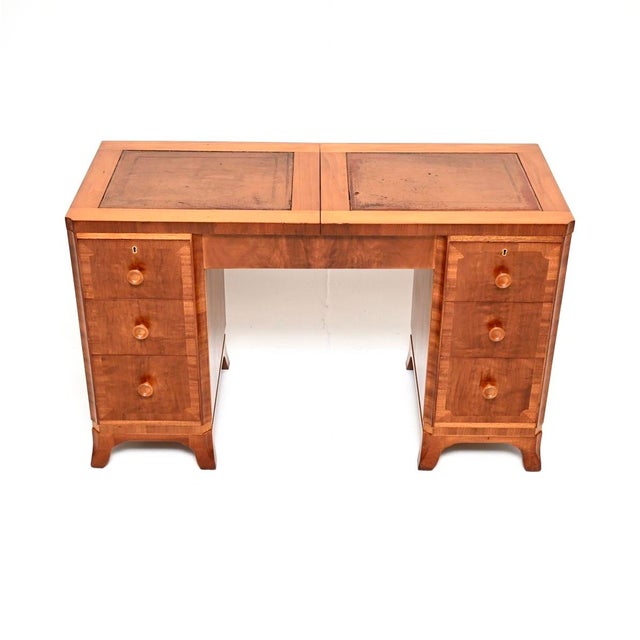 Art Deco Figured Walnut Leather Top Desk, 1930 For Sale - Image 3 of 11