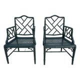 Late 20th Century Pair of Chippendale Style Chairs in Tarrytown Green For Sale