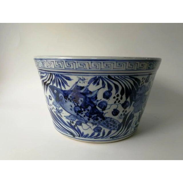 Chinese Blue and White Fish Bowl Planter For Sale In Greensboro - Image 6 of 9