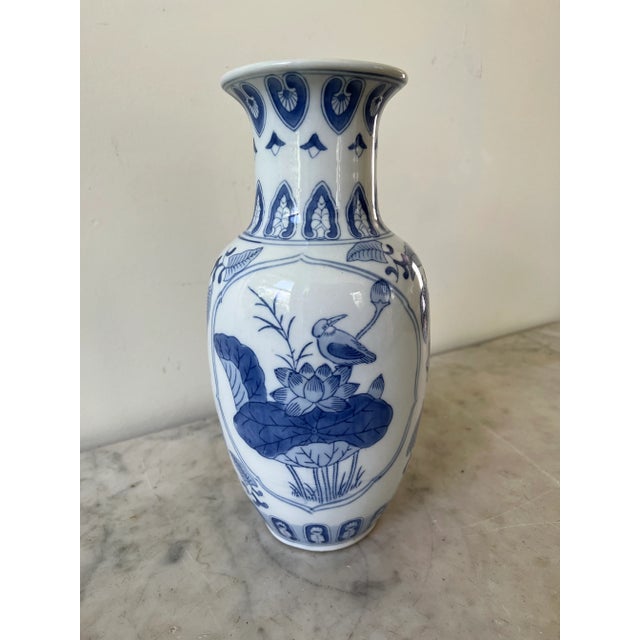 Blue Vintage Blue & White Chinese Ceramic Vase For Sale - Image 8 of 8