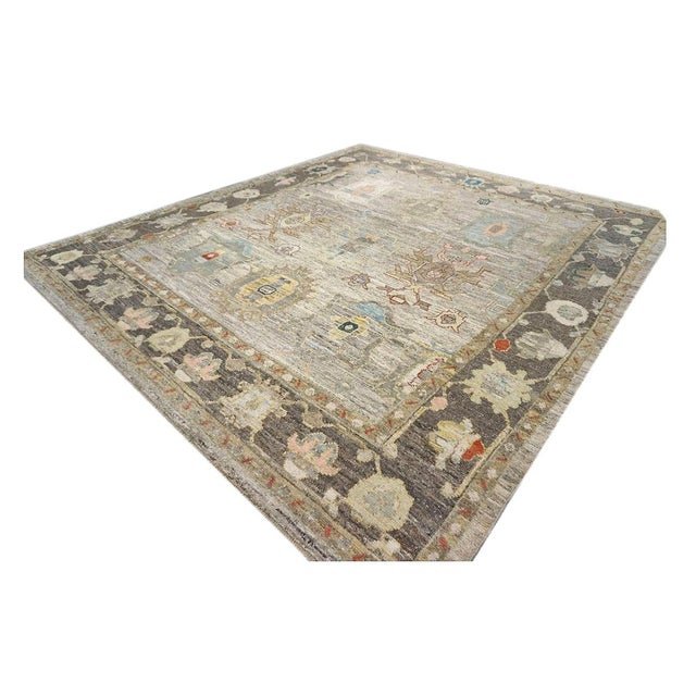 Early 21st Century 21st Century Turkish Oushak Wool 10x11 Charcoal, Taupe & Blue Handmade Area Rug #1144084 For Sale - Image 5 of 11