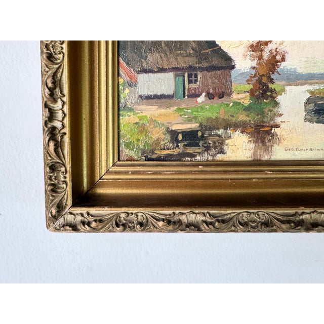 Brown George Elmer Browne (1871-1946) Riverside Cottage Scene Oil Painting For Sale - Image 8 of 10
