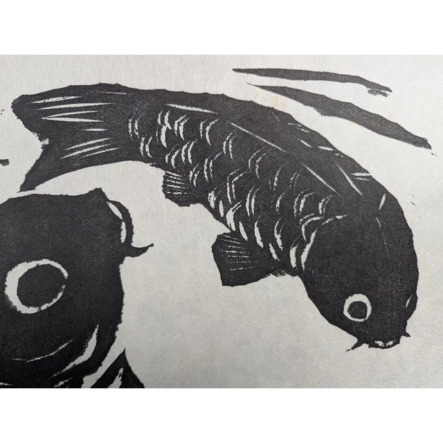 Mid-Century Modern Mid-Century Japanese Koi Fish Woodblock Print by Tomisaburo Hasegawa, Signed For Sale - Image 3 of 9
