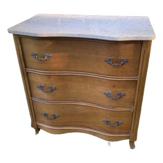Marble Top Three Drawer Wooden Base Dresser 29" Wide 15.5" Deep 30.25" For Sale