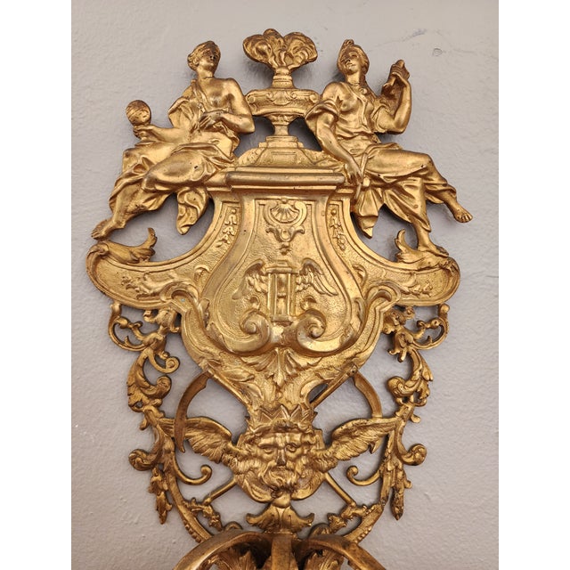Bronze Antique 19th C Pair French Napoleon III Gilt Bronze Louis XVI Style Sconces For Sale - Image 8 of 16