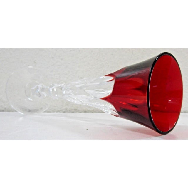 1980s Faberge Xenia Ruby Red Crystal Champagne Flutes - Set of Two With Presentation Box For Sale - Image 10 of 11