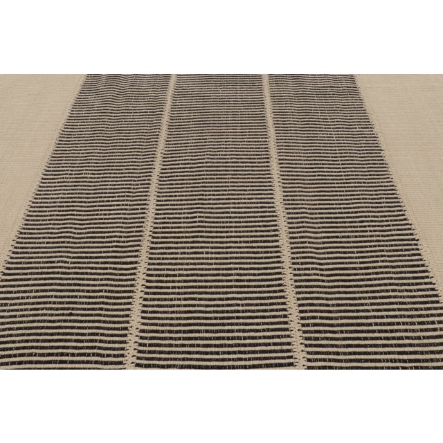 2010s Rug & Kilim’s Contemporary Kilim, Cream White with Black Textural Stripes For Sale - Image 5 of 10